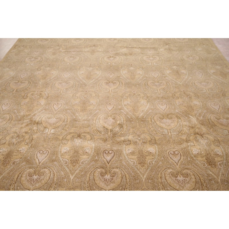 All-Over Gold Agra Oriental Area Rug Hand-Knotted Wool Carpet - 9'1" x 12'3"