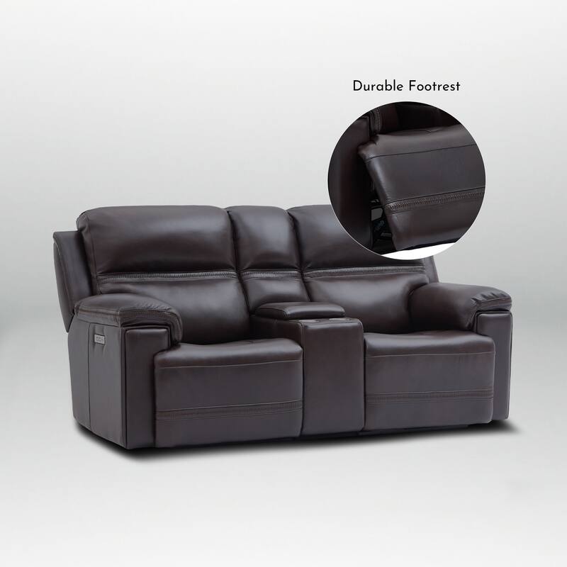 Genuine Leather Dual Power LoveSeat with Console, Adjustable Headrest, Footrest, USB/Type-C & Zero Gravity