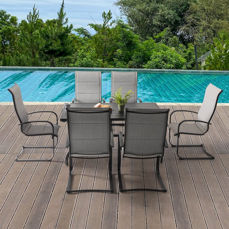 7-Piece Metal Padded Textilene Patio Dining Set with Umbrella Hole
