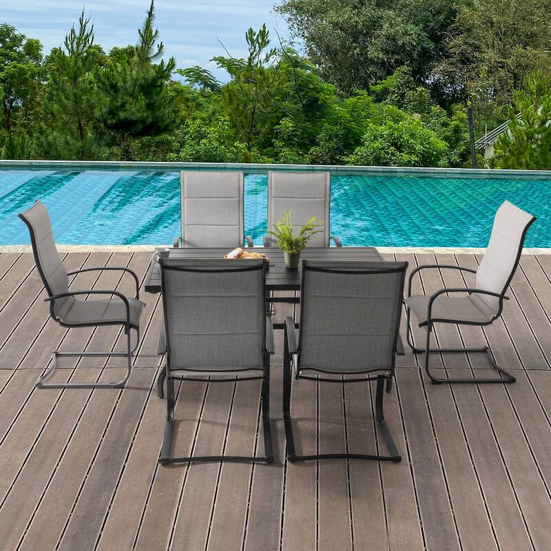 Textilene and Iron Outdoor Dining Set, Premium Textilene Chairs and Iron Table with 1.57" Umbrella Hole