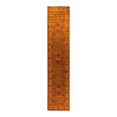 Fine Vibrance, One-of-a-Kind Hand-Knotted Runner Rug - Brown, 3' 1" x 14' 9" - 3' 1" x 14' 9"