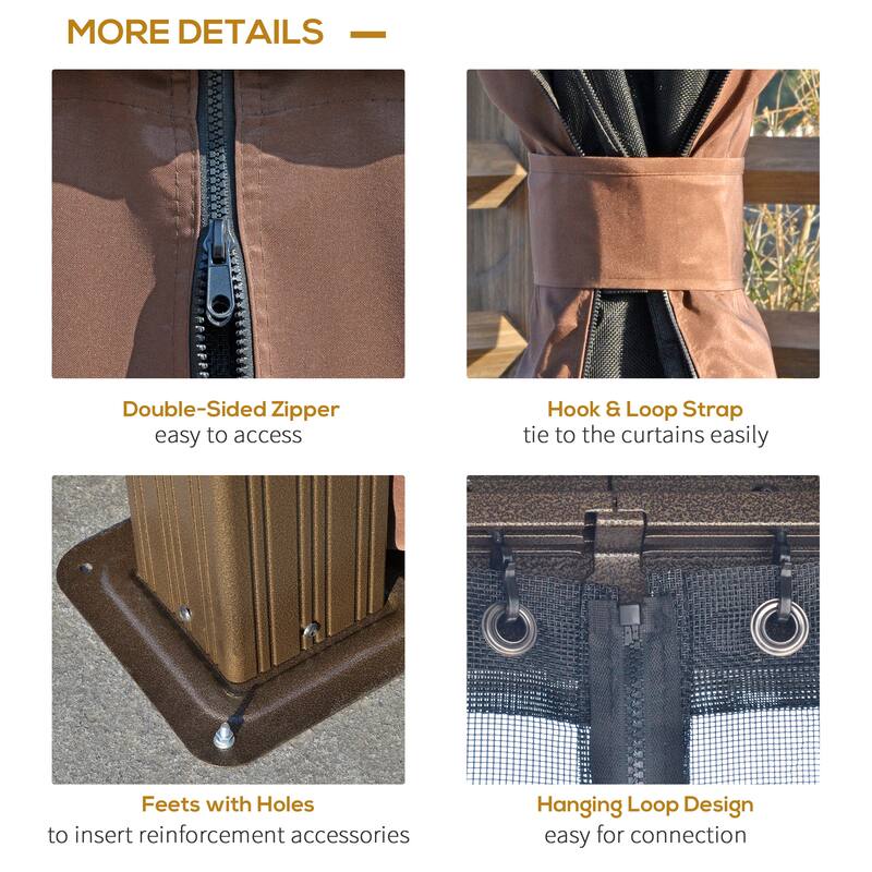 Outsunny 16' x 12' Hardtop Patio Gazebo Canopy Outdoor Pavilion with Galvanized Steel Frame, Netting Sidewalls, Curtains