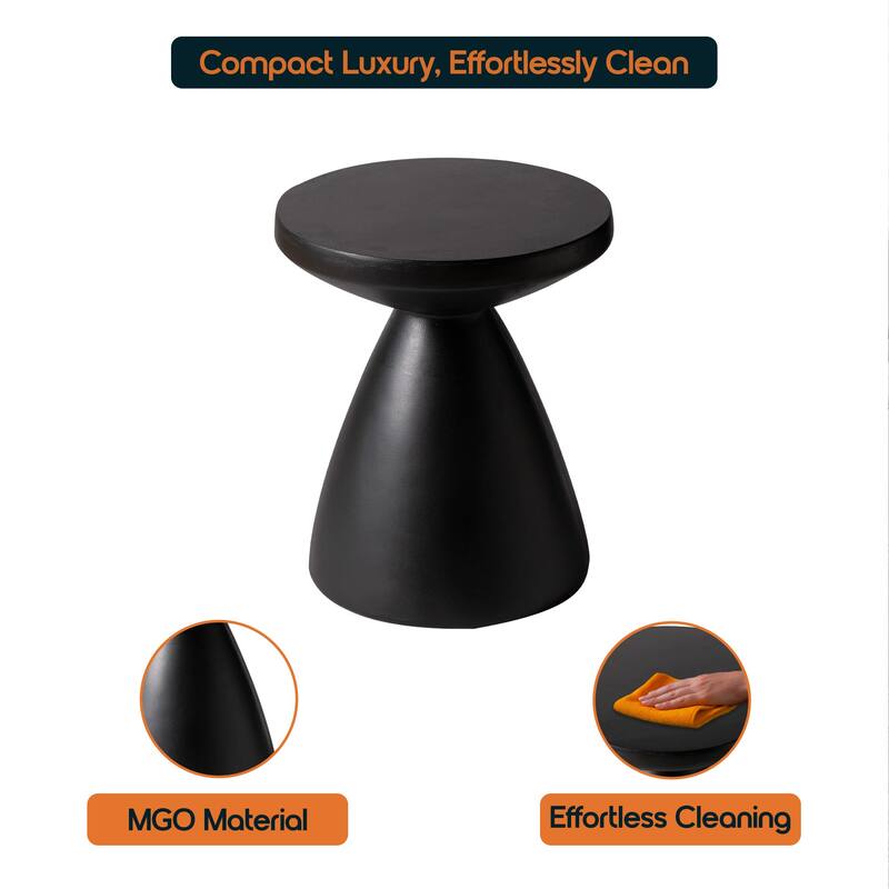 Dune Modern Round Fiberstone Side Table Indoor Outdoor Accent Table Pedestal Base Compact End Table