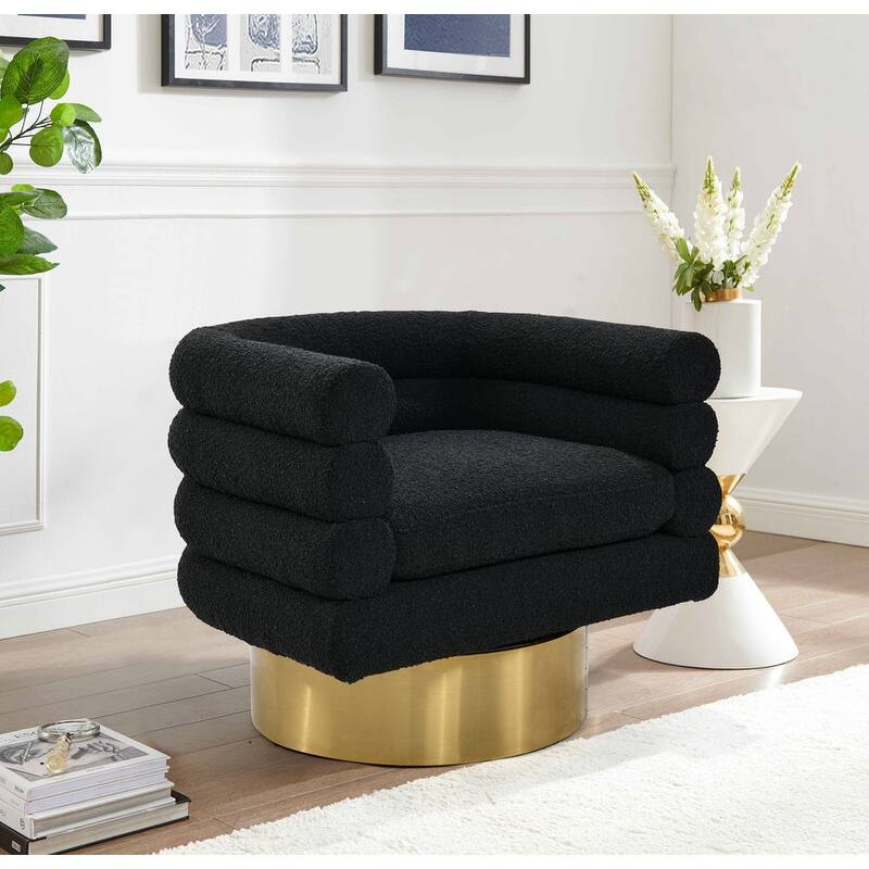 Best Master Furniture Manon Boucle Upholstered Swivel Accent Chair with Black Trim - Black/Gold