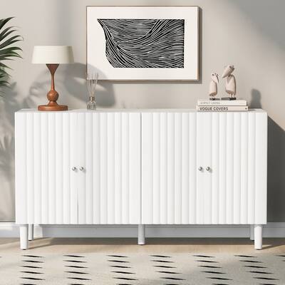 4 Door Sideboard Cabinet with Wavy Doors, Wood Buffet Cabinet with Cylindrical Legs, Storage Cabinet with Adjustable Shelves