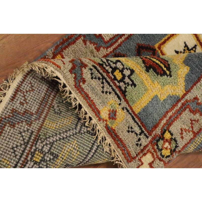 Hand Knotted Oriental 100% Wool Carpet Traditional Geometric Greys & Charcoal Kazak Runner Rug - 7' 10'' X 2' 6''
