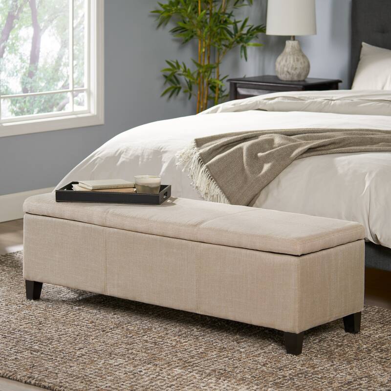 Lucinda Fabric Storage Ottoman Bench by Christopher Knight Home - Light Beige+Dark Brown+Fabric