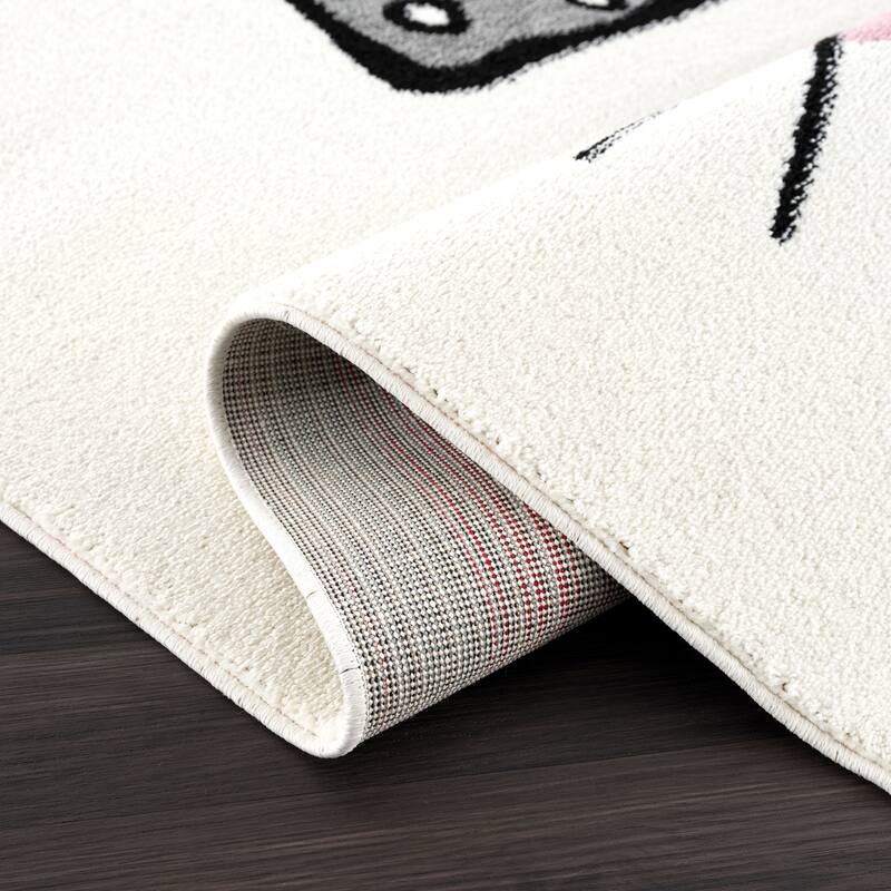 Abani Play Contemporary Pink and Yellow Kitten Indoor Area Rug