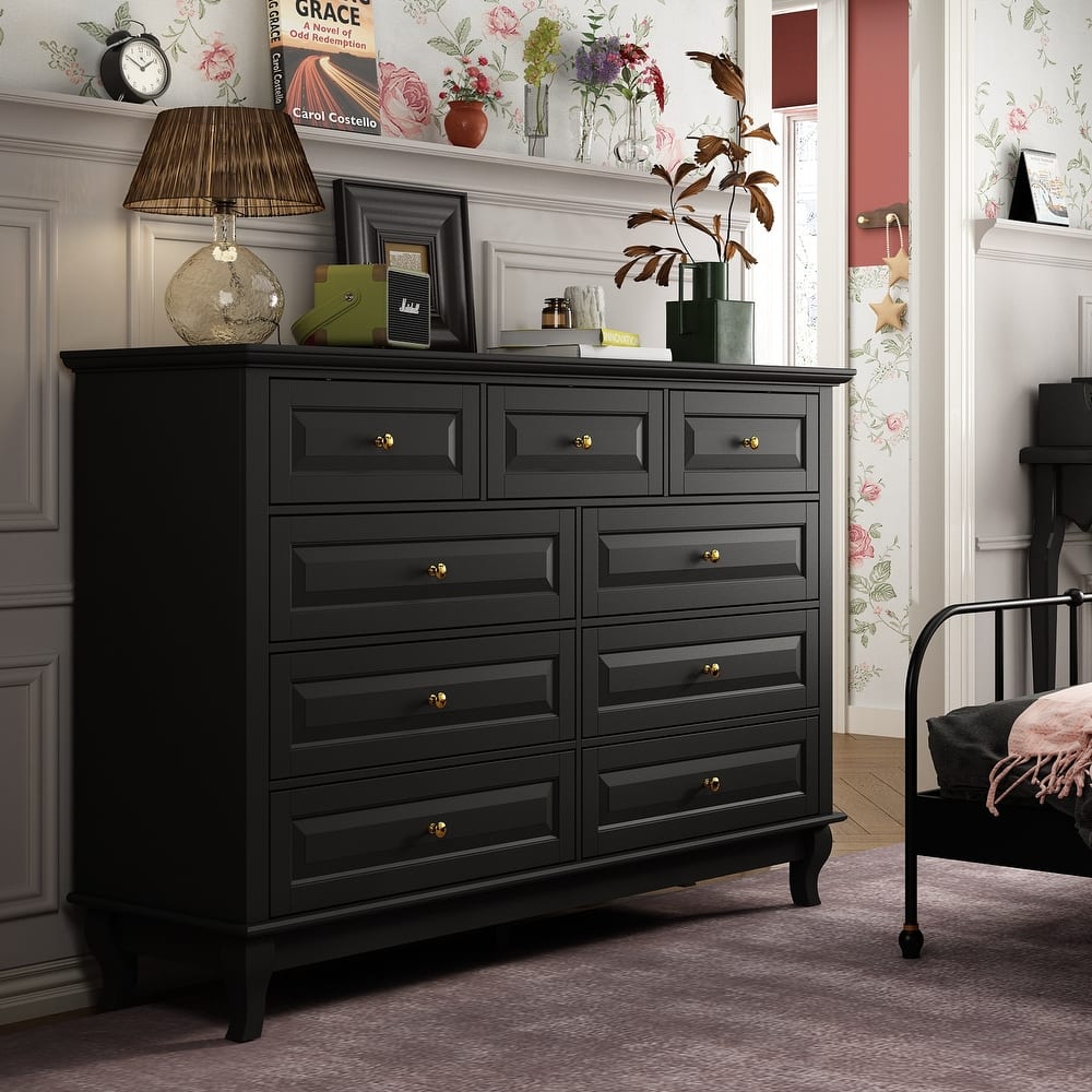55.1"W 9-Drawer Dresser: Spacious and Sleek Design Chest Lacquer