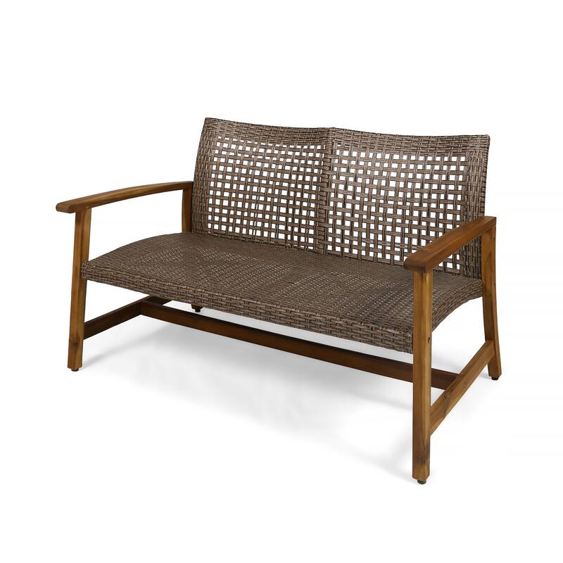 Augusta Outdoor Acacia Wood and Wicker 4 Seater Chat Set with Fire Pit by Christopher Knight Home