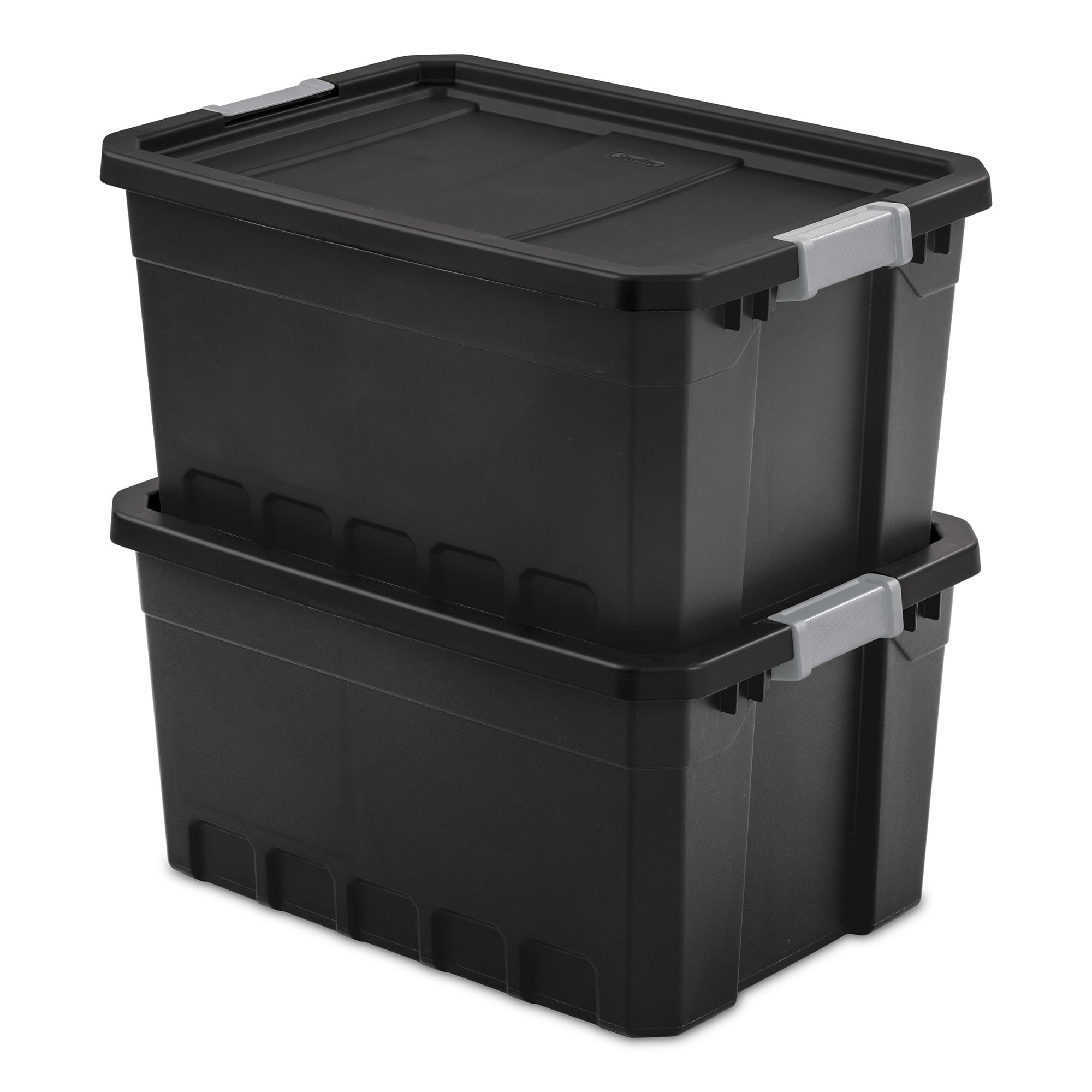 Sterilite 19 Gal Rugged Industrial Stackable Storage Tote w/ Lid, Black, 6 Pack