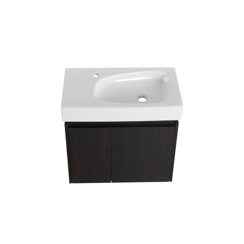 24 in. W x 14 in. D x 21 in. H Single Sink Wall Mounted Bath Vanity with White Ceramic Top - 24" x 14"