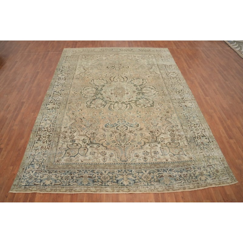 Hand Knotted Oriental 100% Wool Carpet Traditional Floral Peach Heriz Area Rug - 12' 4'' X 9' 4''