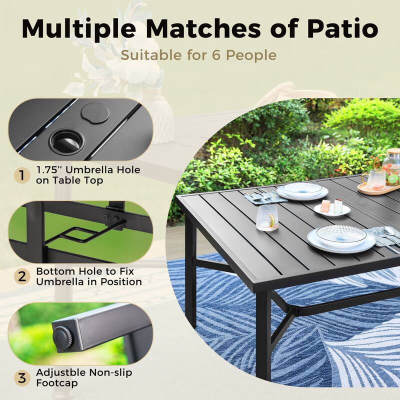 MAISON ARTS 9 Pieces Outdoor Patio Dining Set for 8, Metal Steel Table with Umbrella Hole & Stackable Chairs