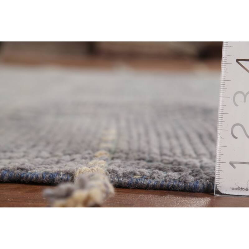 Gray Striped Moroccan Area Rug Hand-Knotted Wool Carpet - 6'7"x 10'9"