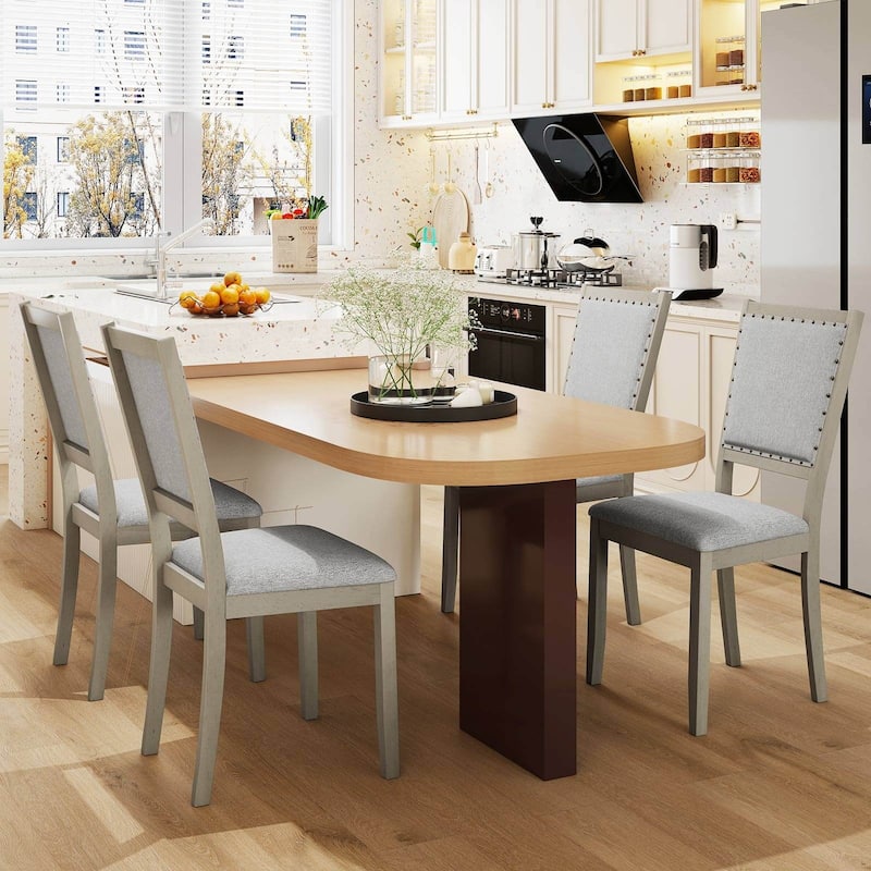 Costway 2/4 PCS Farmhouse Dining Chair Fabric Upholstered Kitchen