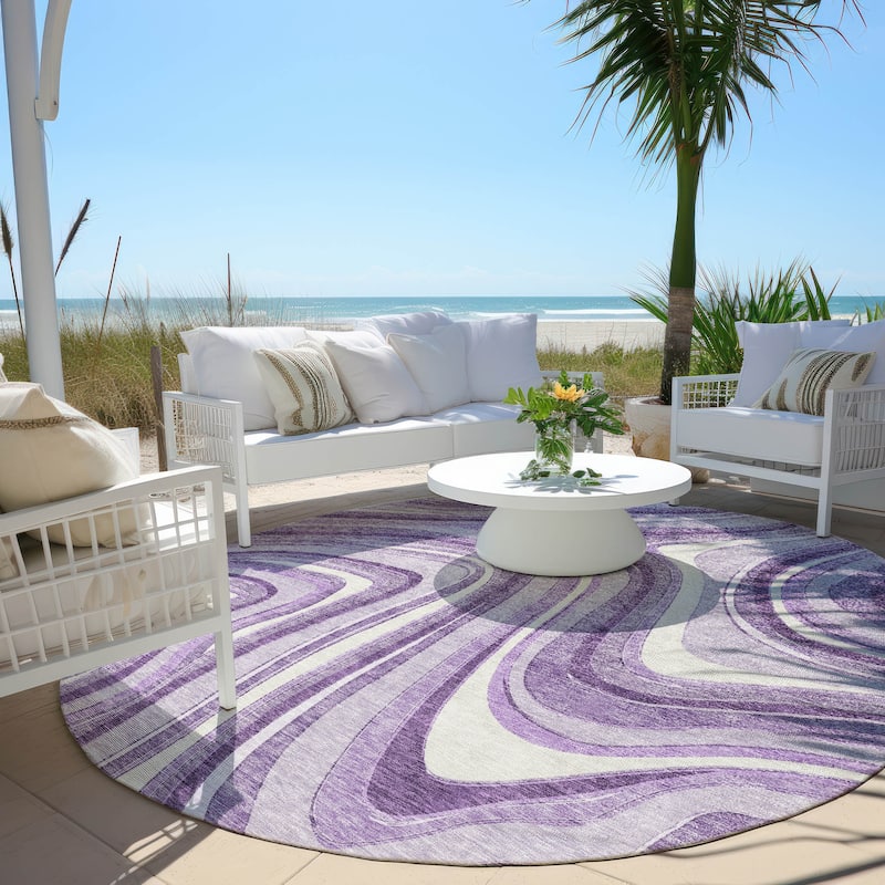 Machine Washable Indoor/ Outdoor Chantille Contemporary Abstract Rug - Lavender - 8' x 8'