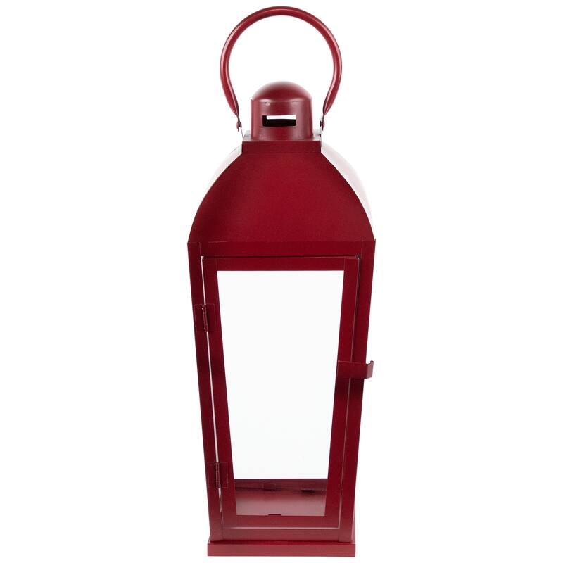 Vintage Style Metal Candle Lanterns - 23.5" - Red - Set of 3