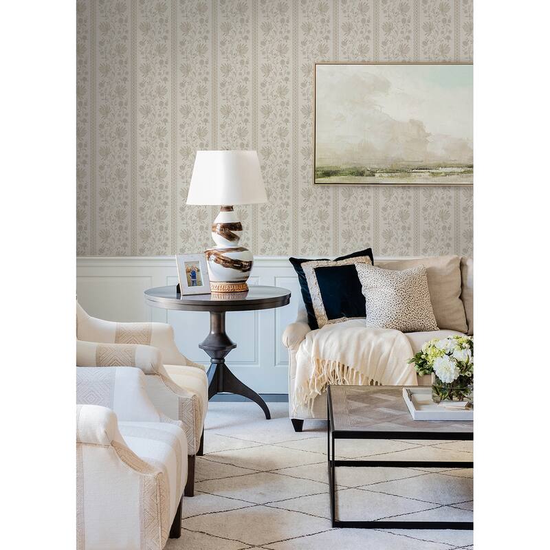 Edgemoor Taupe Jacobean Stripe Wallpaper
