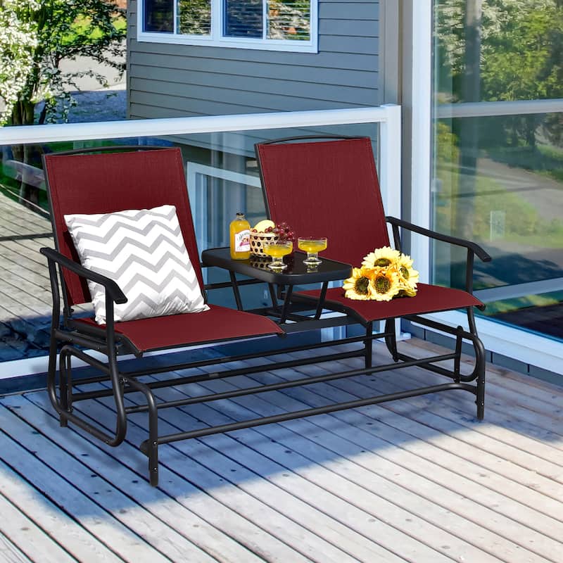Gymax 2 Person Outdoor Patio Double Glider Chair Loveseat Rocking
