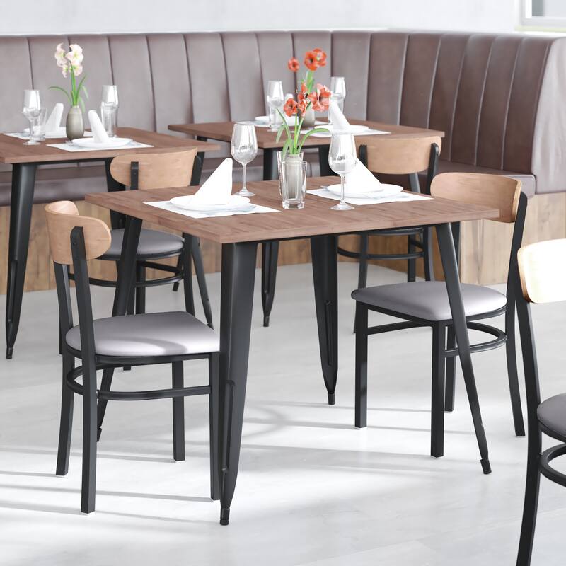 Commercial Metal Dining Chair with Wood Seat and Boomerang Back