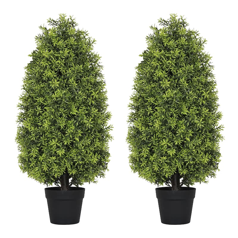 90cm Artificial Boxwood Cone Tree Faux Shrub for Outdoor Planter and Entryway Décor 2pcs/set - Green