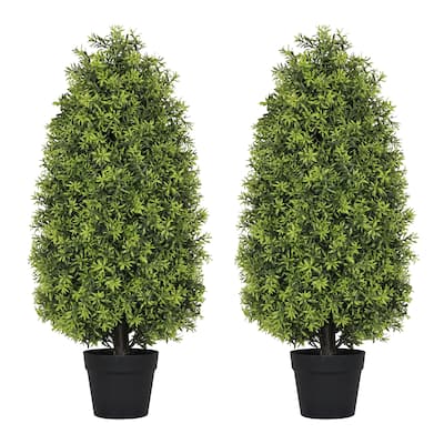 90cm Artificial Boxwood Cone Tree Faux Shrub for Outdoor Planter and Entryway Décor 2pcs/set