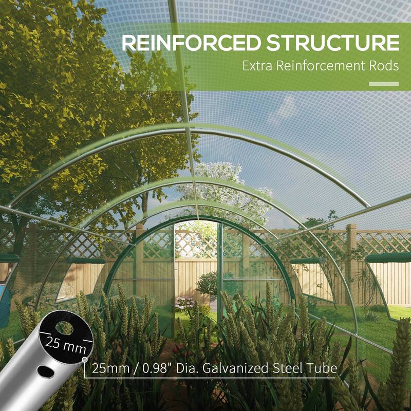 Outsunny 19.7' x 10' x 6.6' Walk-in Tunnel Greenhouse with Upgraded Structure, Outdoor Green House with 2 Hinged Doors
