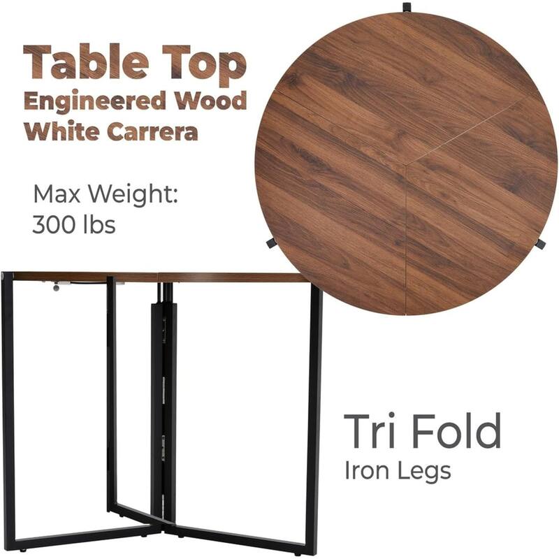 Walnut Foldable Round Trifold Table 43" Modern Multi-Use Design