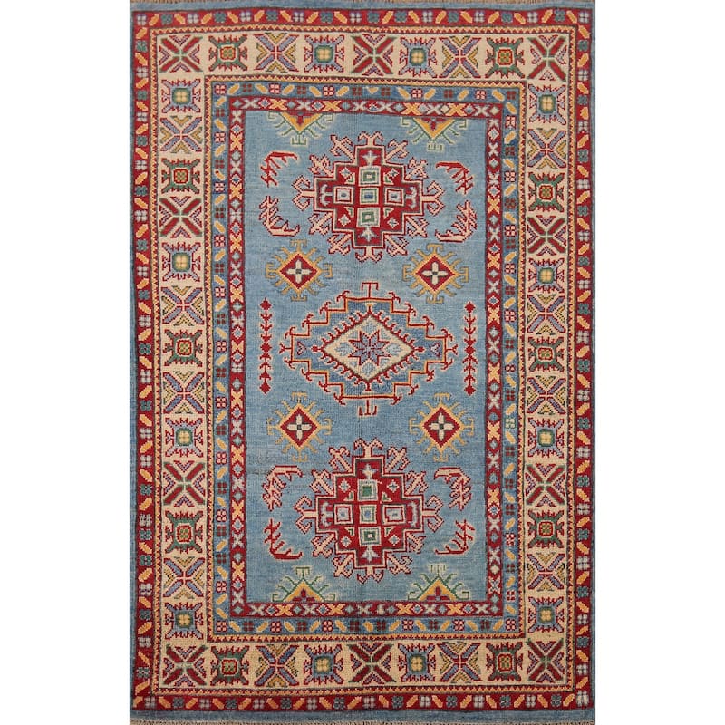 Blue Kazak Oriental Accent Rug Handmade Wool Carpet - 3'4" x 5'0"