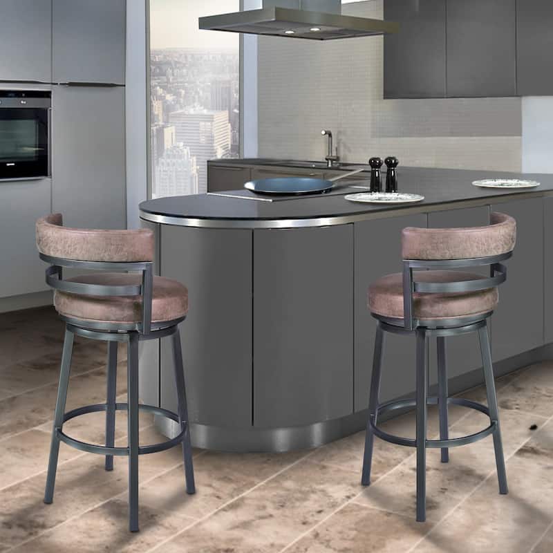 Madrid Upholstered Bar or Counter Height Swivel Barstool - Bandero Tobacco / Mineral Finish - Counter Height
