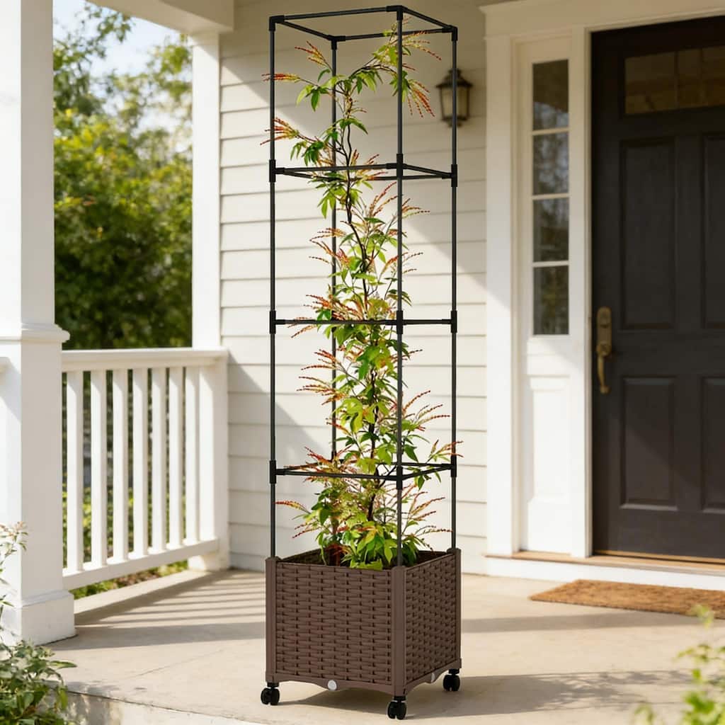 Rolling Garden Bed with Trellis, Locking Wheels Self-Watering System