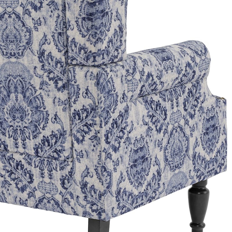 2 Set Transitional Patterned Wingback Accent Chairs with NailHead