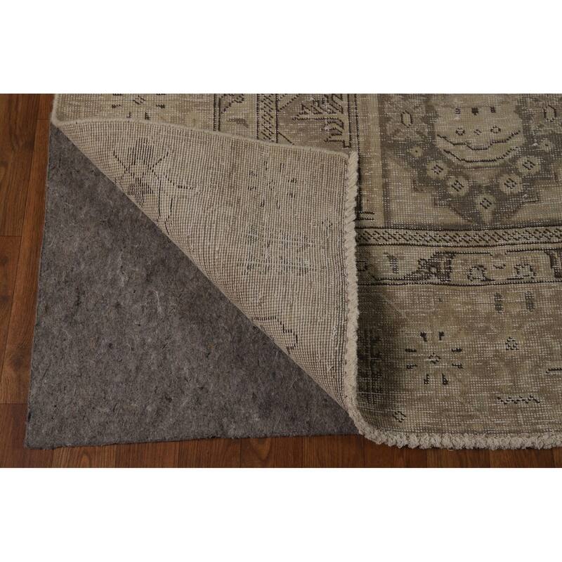 Geometric Beige Tabriz Persian Vintage Rug Handmade Wool Carpet - 8'11" x 11'5"