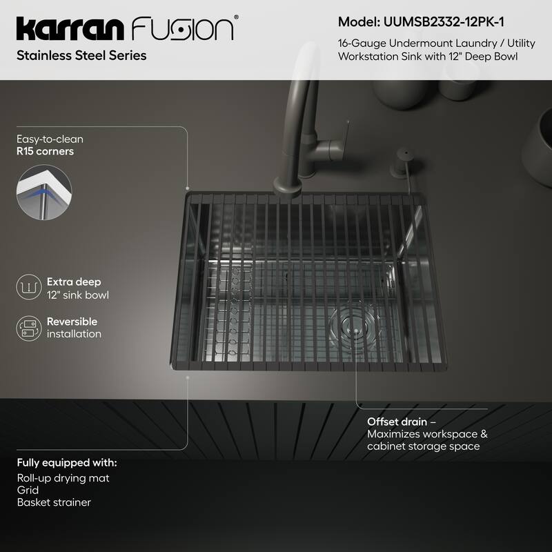 Karran Fusion Undermount 23-in x 18-in Stainless Steel Single Bowl Workstation Kitchen Sink