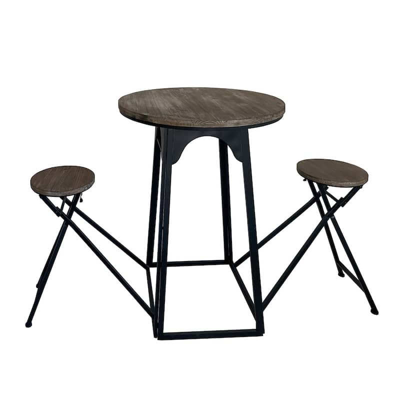 40.5" Brown and Black Round Table with Folding Chairs