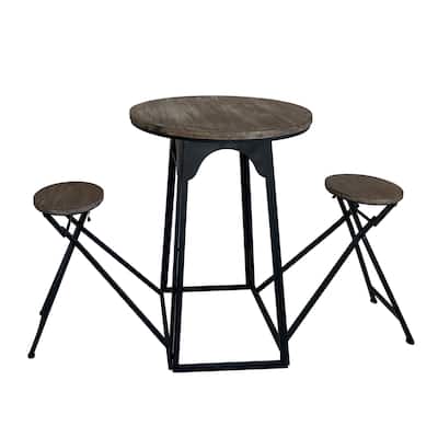 40.5" Brown and Black Round Table with Folding Chairs