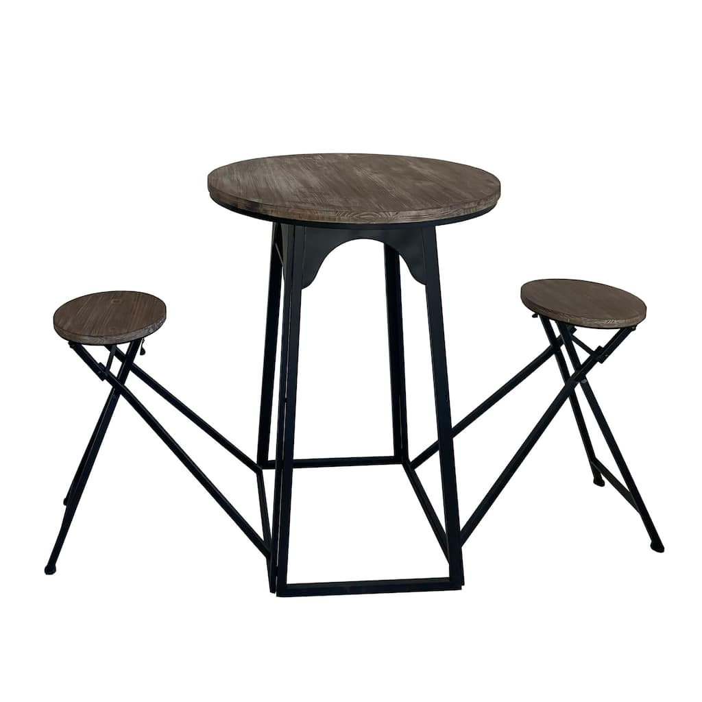 40.5" Brown and Black Round Table with Folding Chairs