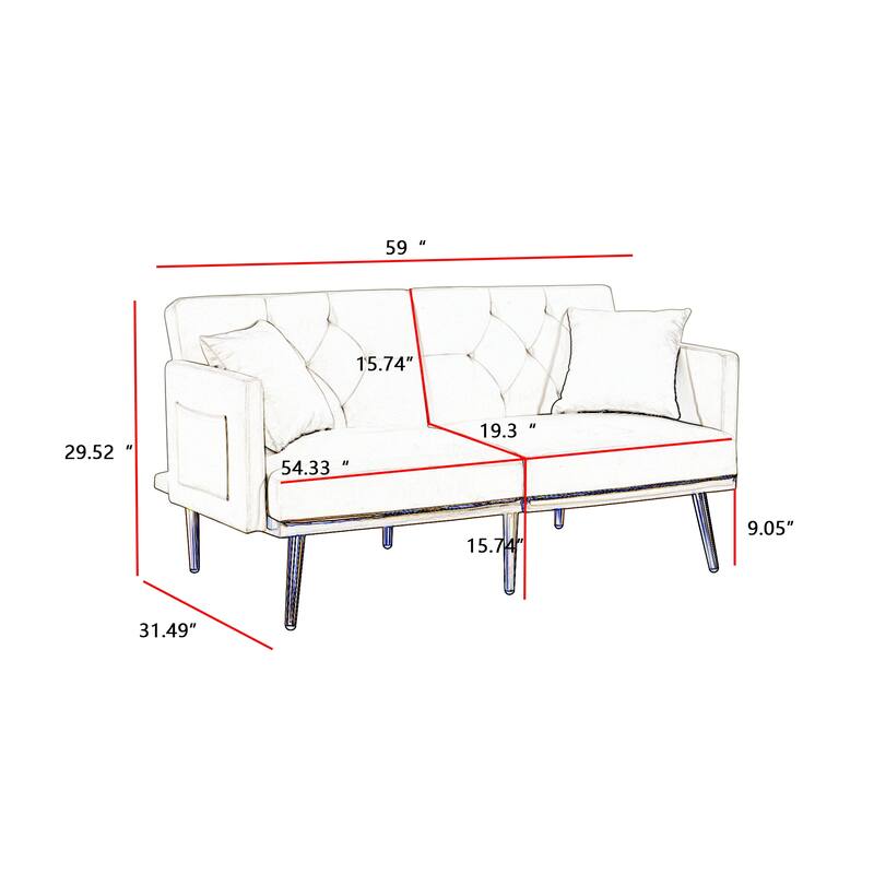 Modern Velvet Sofa Bed for Living Room, Office, Spacious Space