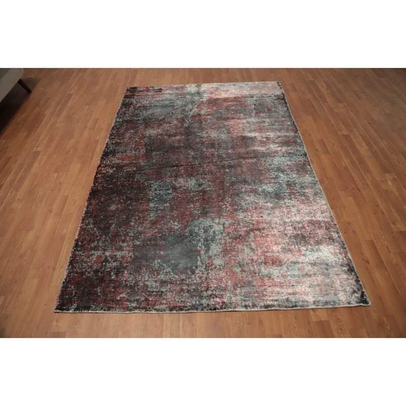 Hand Knotted Oriental Viscose Silk Carpet Modern All-Over Oranges & Rust Abstract Area Rug - 7' 11'' X 5' 5''