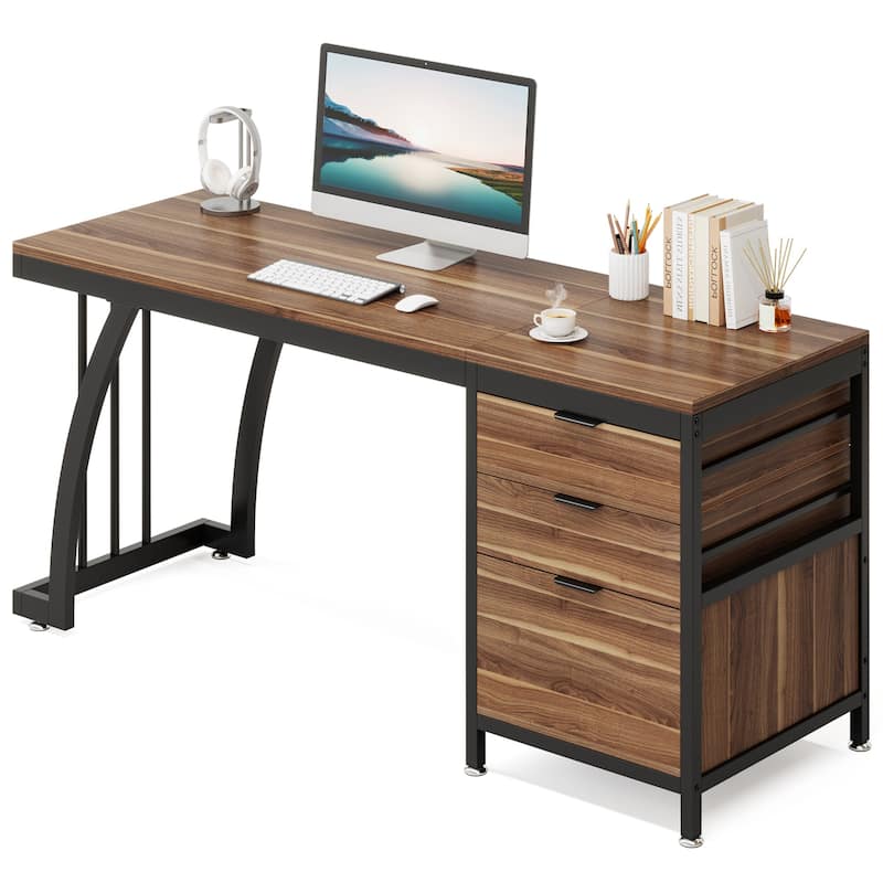 59 Inch Computer Desk with 3 Drawers, Industrial PC Desk Study Writing Table Workstation with File Storage, Home Office Desks