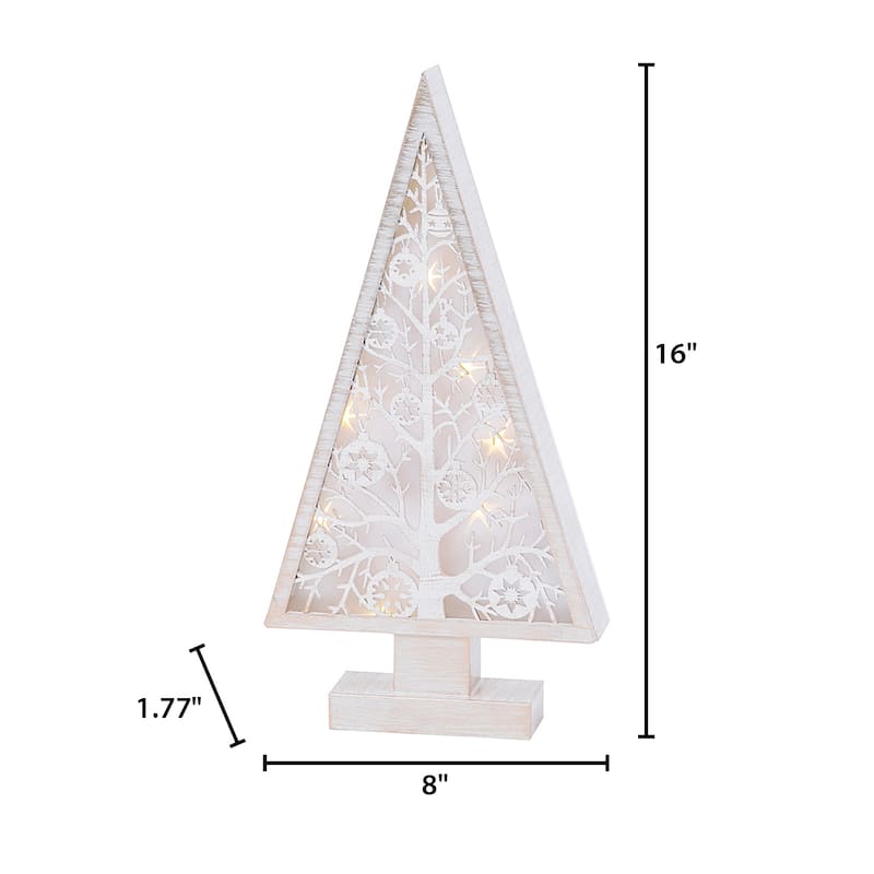 16 in Lighted Metal and Laser Cut Wood Tree - N/A
