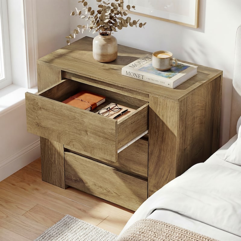 Oversized Nightstand with Drawers, 31.5-Inch Night Stand for Bedroom, Extra Large Bedside Table, Side End Table for Living Room