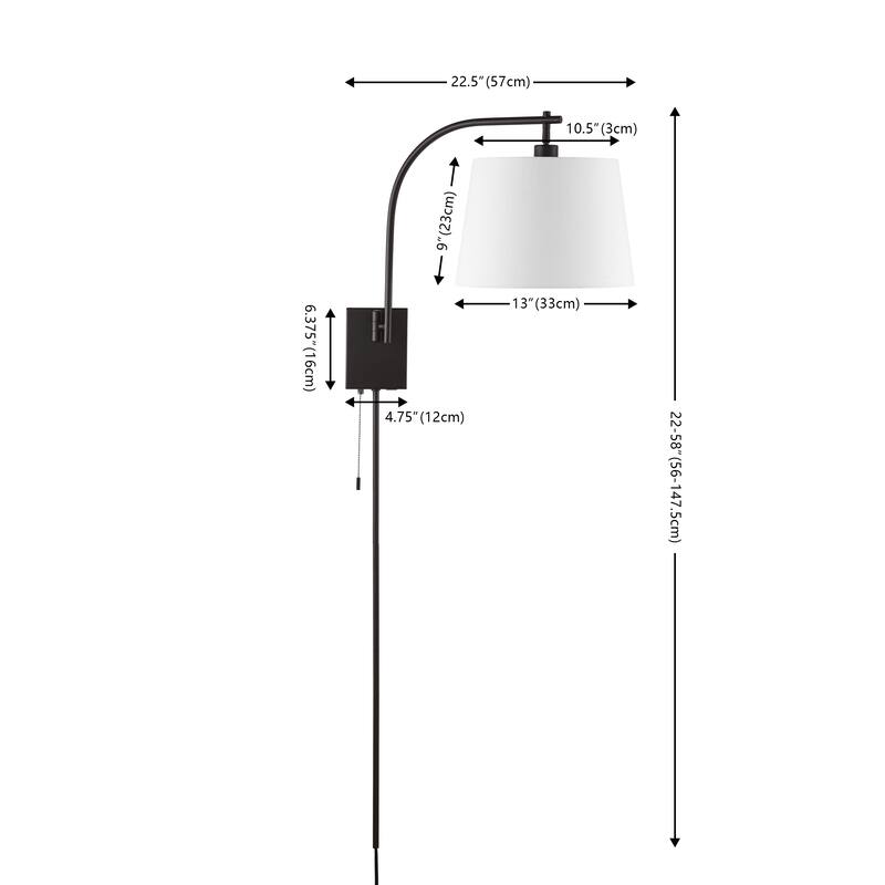 David 22.5" 1-Light Plug-In or Hardwired LED Gooseneck Swing Arm Wall Sconce with Pull-Chain and USB Charging Port by JONATHAN Y