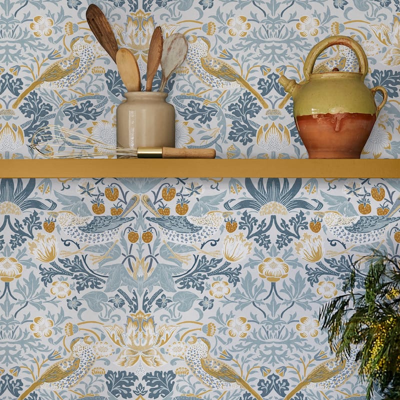 William Morris Strawberry Thief Soft Blue Wallpaper