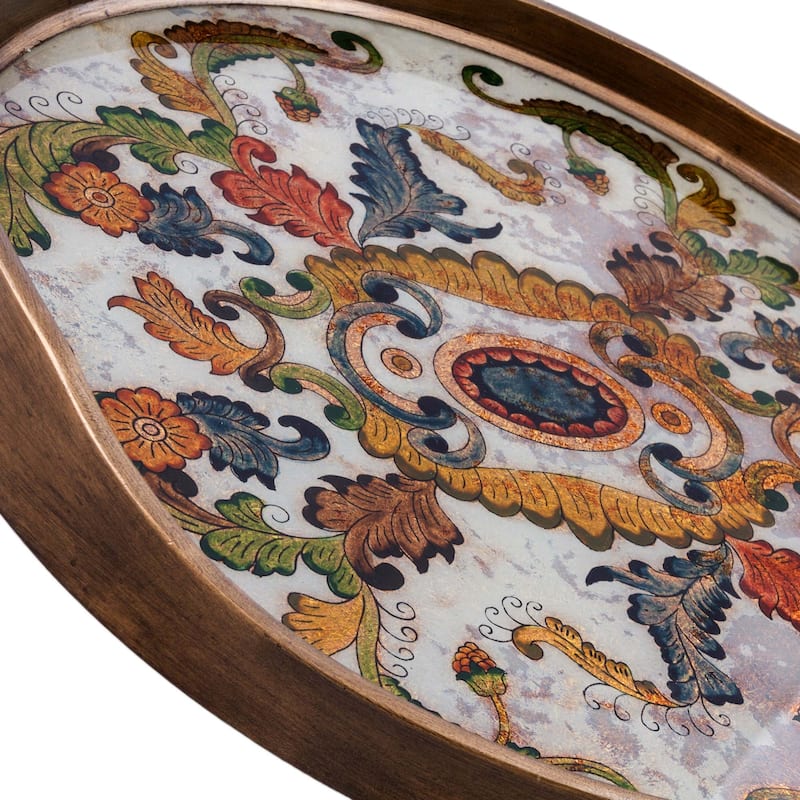 NOVICA Handmade Reverse Painted Glass Tray Floral Heaven (Peru)