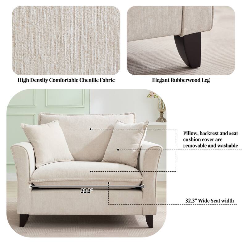 Chenille Upholstered Fabric Accent Chairs Flared Armchairs Livingroom Single Sofa Chairs with Pillows, Removable Washable Covers
