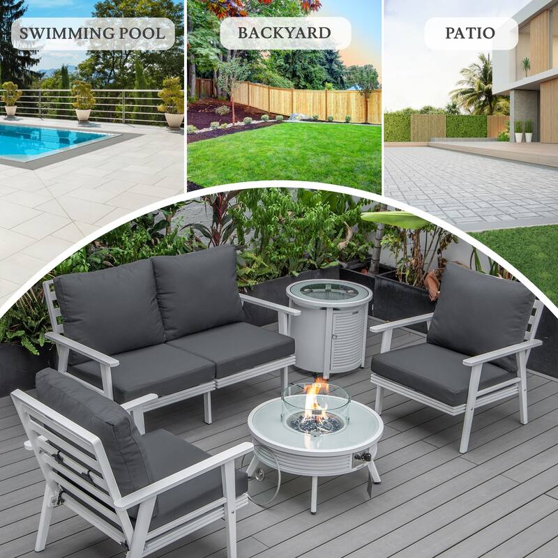 Walbrooke Outdoor Patio Furniture Set with Aluminum Frame Polyester Upholstered Seating and 37000 BTU Propane Burner