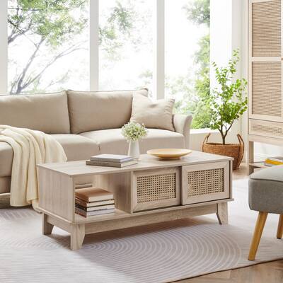 Darrin Natural Rattan Coffee Table With Sliding Doors