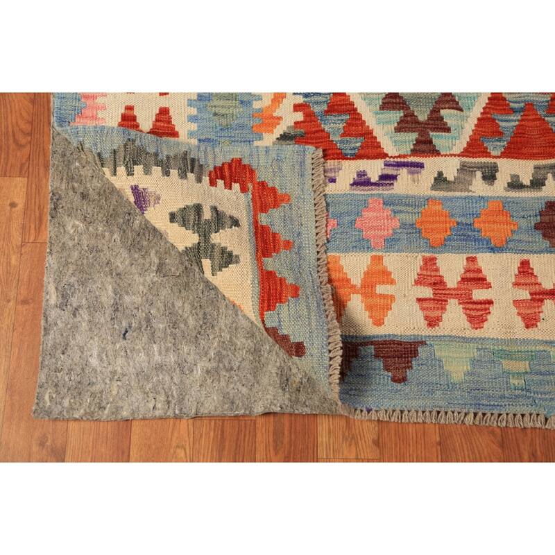 Geometric Kilim Area Rug Flatweave Oriental Wool Carpet - 8'4"x 11'2"
